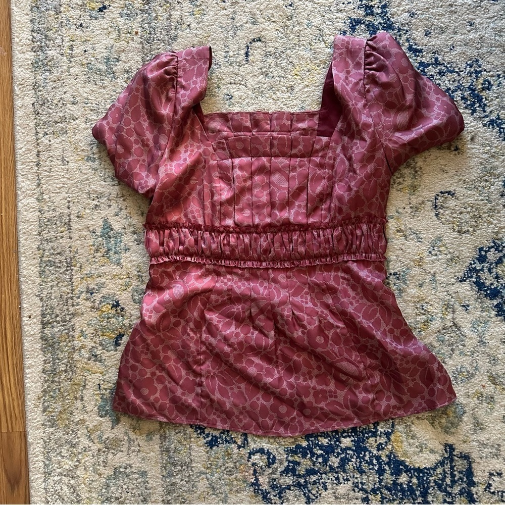 Marc Jacobs Size 4 Pink Floral 100% Silk Peplum Top Blouse Designer